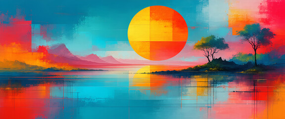 illustrazione sfondo con elementi astratti e motivi geometrici a tema surreale