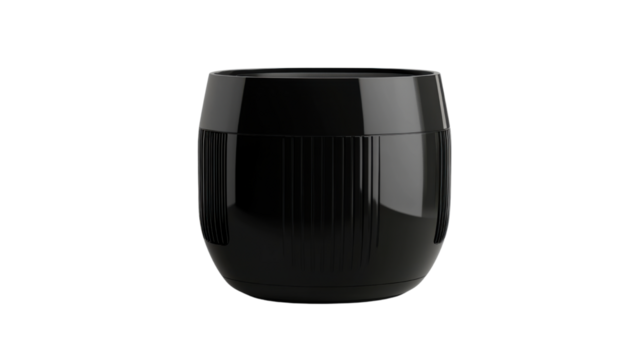 Black electric air fryer isolated on white background