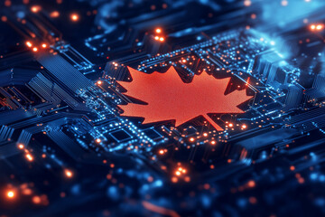 Digital Canada, microcircuit board, concept of global network and connectivity, international data transfer and cyber technology, worldwide business, information exchange and telecommunication