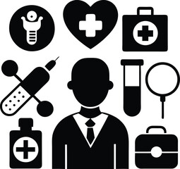 medical silhouette vector icon set