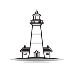Elegant Black and White Lighthouse Vector - Perfect for Coastal, Nautical, and Maritime-Themed Designs