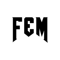 FEM letter logo design for technology company. FEM logo design black and white color combination. FEM logo, FEM vector, FEM design, FEM icon, FEM alphabet. FEM typography logo design.
