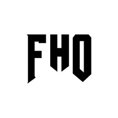 Obraz premium FHO letter logo design for technology company. FHO logo design black and white color combination. FHO logo, FHO vector, FHO design, FHO icon, FHO alphabet. FHO typography logo design.