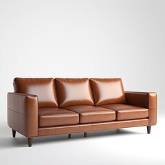 Fototapeta premium Modern Brown Leather Sofa in Minimalist Living Room Setting