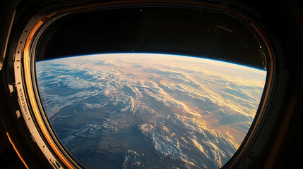 View of Earth’s horizon from a space shuttle window as it orbits the planet