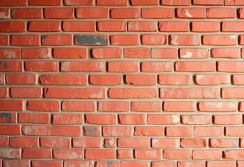 Fototapeta premium Weathered red brick wall background, textured surface, vintage appeal, old brick, vintage