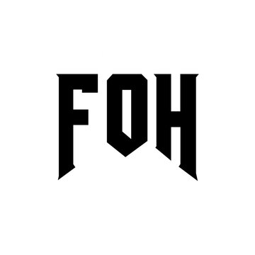 FOH letter logo design for technology company. FOH logo design black and white color combination. FOH logo, FOH vector, FOH design, FOH icon, FOH alphabet. FOH typography logo design.