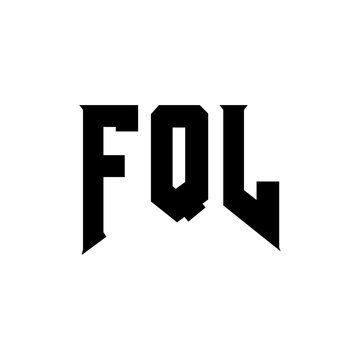 FQL letter logo design for technology company. FQL logo design black and white color combination. FQL logo, FQL vector, FQL design, FQL icon, FQL alphabet. FQL typography logo design.