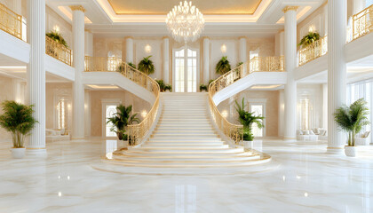 Fototapeta premium Grand, opulent, luxury foyer with sweeping staircase