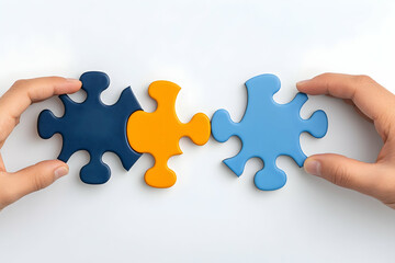 Fototapeta premium Hands fitting puzzle pieces together