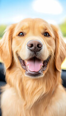 Obraz premium Happy golden retriever in a car