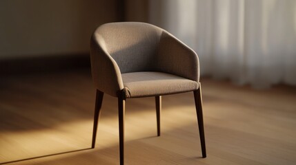 Minimalist Interior With Soft Light and Comfortable Armchair on Wooden Floor