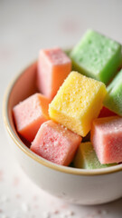 A bowl of colorful, dye-free candy.