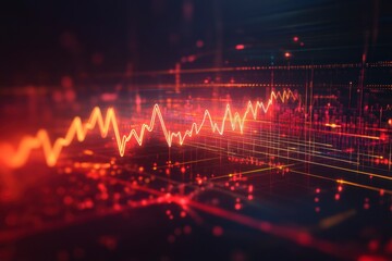 Abstract Futuristic Data Visualization with Glowing Red Graph and Network