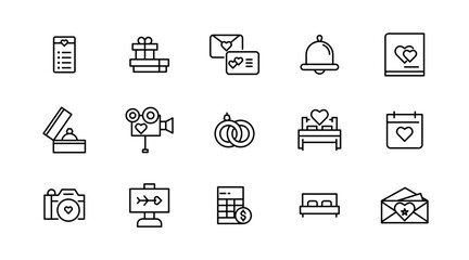 Wedding line icons set collection. Love beauty celebration wedding couple bride marriage flat icon pack. UI flat icons collection. Thin outline icons pack