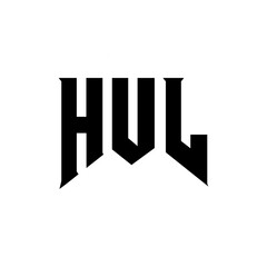 HUL letter logo design for technology company. HUL logo design black and white color combination. HUL logo, HUL vector, HUL design, HUL icon, HUL alphabet. HUL typography logo design.