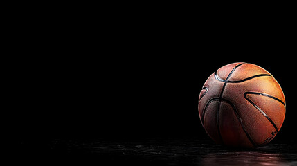 Obraz premium Orange Basketball on Wet Dark Surface with Water Splash in Focused Light