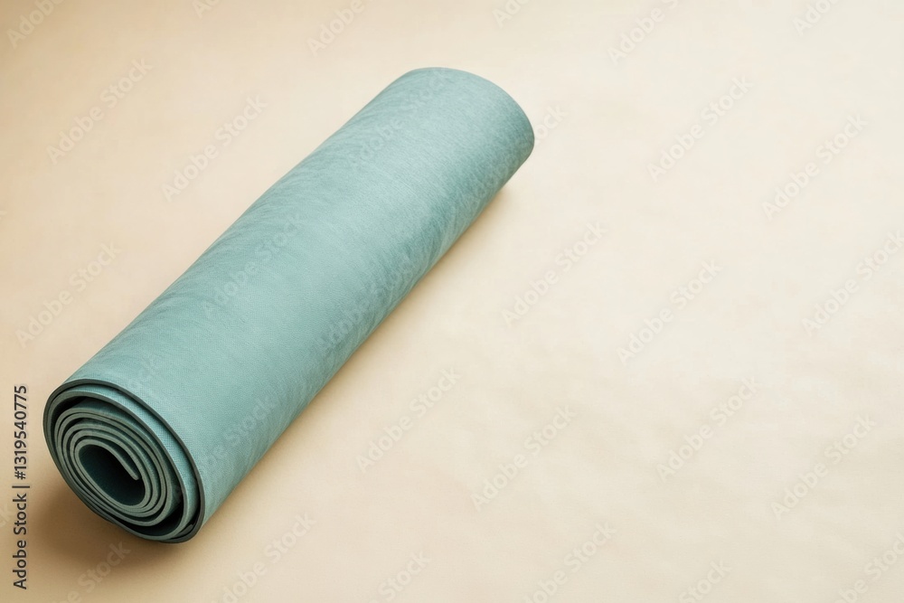 Poster minimalistic yoga mat on light surface emphasizes tranquility and mindfulness in a clean design