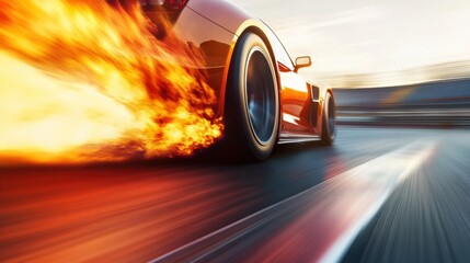 Dynamic Racing Car in Motion with Flames and Speed Effect