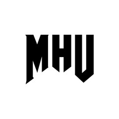 MHU letter logo design for technology company. MHU logo design black and white color combination. MHU logo, MHU vector, MHU design, MHU icon, MHU alphabet. MHU typography logo design.