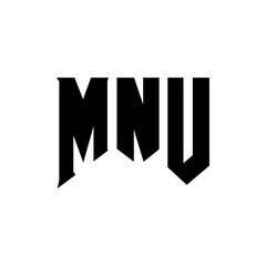 MNU letter logo design for technology company. MNU logo design black and white color combination. MNU logo, MNU vector, MNU design, MNU icon, MNU alphabet. MNU typography logo design.