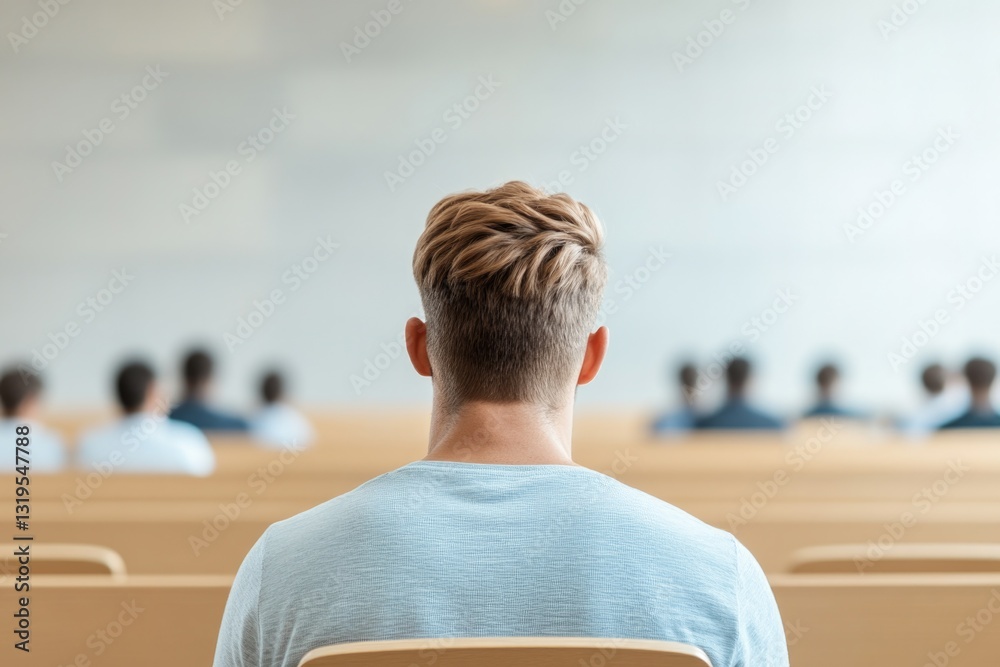 Poster capture minimalistic image of teacher in classroom setting with students blurred in background