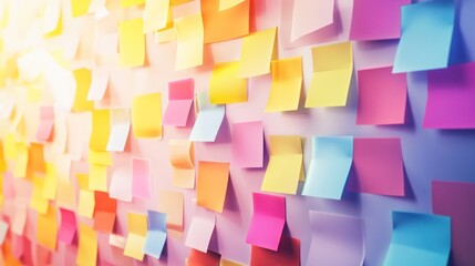 A wall adorned with vibrant sticky notes, representing ideas and reminders