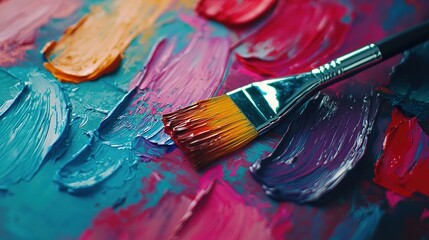 Obraz premium Vibrant painter's palette close-up artist studio photography creative environment artistic viewpoint colorful concept