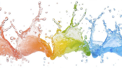 Colorful water splashes in vibrant hues of orange, yellow, green, and blue create lively and dynamic visual effect