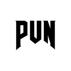 PUN letter logo design for technology company. PUN logo design black and white color combination. PUN logo, PUN vector, PUN design, PUN icon, PUN alphabet. PUN typography logo design.