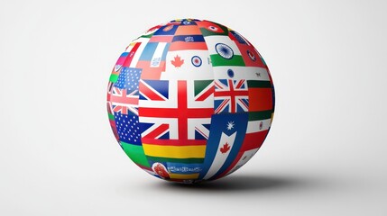Flags of the World sphere on a seamless white background