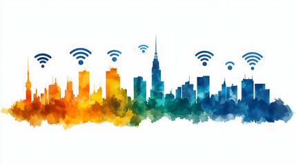 Obraz premium Smart city wireless network skyline