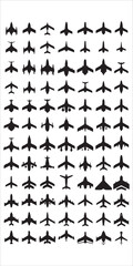 Airplane Icon silhouettes Compilation with Fighter Aircrafts, Airplane silhouette vector collection. airplane icon bundle. Using of any design vector file. aircraft icon silhouette vector icon.