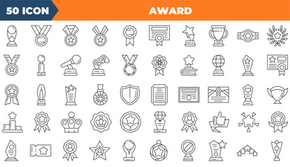 Award icon set. Containing award, medal, badge,and more. Line vector icons collection.