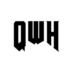 QWH letter logo design for technology company. QWH logo design black and white color combination. QWH logo, QWH vector, QWH design, QWH icon, QWH alphabet. QWH typography logo design.