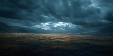 Storm Clouds Gathering Over an Open Field for a Dramatic and Moody Landscape