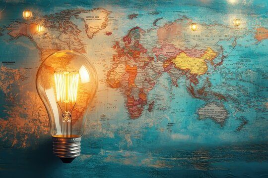 Light bulb and map combine in an education and intelligence collage with a global travel theme
