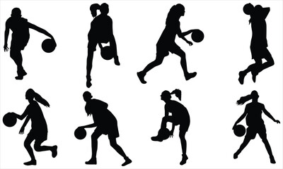 Women Basketball Players silhouette set