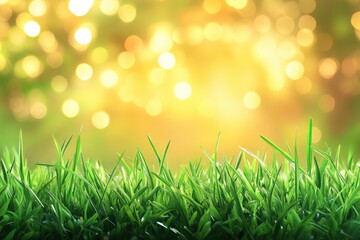 Lush Green Grass Under Bright Bokeh Lights in Soft Natural Background