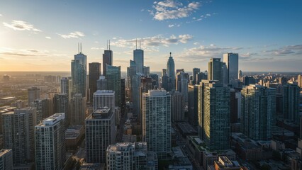 Fototapeta premium Chicago skyline featuring high rise buildings during sunset with urban landscape themes