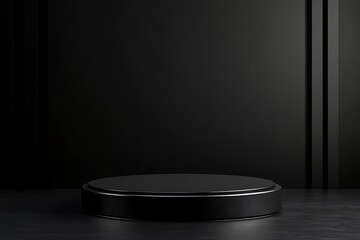 Mysterious Dark Space with Soft Light Beams and a Pedestal Display in a Minimalistic Black Environment