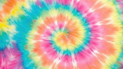 Colorful spiral tie dye pattern on cotton fabric showcasing vibrant pastel shades, reflecting artistic creativity and youth culture
