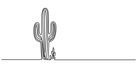 Continuous one line art drawing of cactus illustration, Single one line drawing of dry tropical thorny cactus plant. Printable decorative cacti houseplant concept for home wall decoration ornament. 