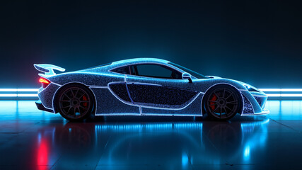 Futuristic sports car wireframe intersection with custom LED lights