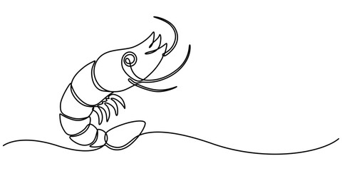 Continuous Line Drawing of Sea Food Icon. Hand Drawn Symbol Vector Illustration, Continuous one line drawing of fresh shrimp for seafood logo icon vector illustration. Pro vector, minimalist design.