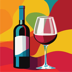 Illustration playful of wine posters abstract bottle and glass