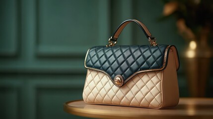 A meticulously crafted quilted handbag, adorned with elegant gold detailing and a dual-tone palette, seamlessly transitioning from casual to formal occasions, a testament to timeless style.