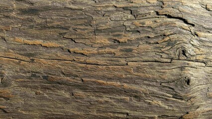 Naklejka premium Close up of weathered wood showcasing a cracked texture and deep grain variations, highlighting natural beauty and sustainability