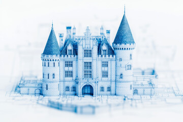 Obraz premium Detailed blueprint of a medieval castle with towers and architecture in a symmetrical design