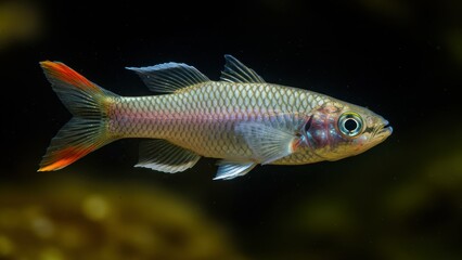 Naklejka premium Colorful freshwater fish swimming in natural underwater habitat Tropical ecosystems, wildlife conservation, and biodiversity themes